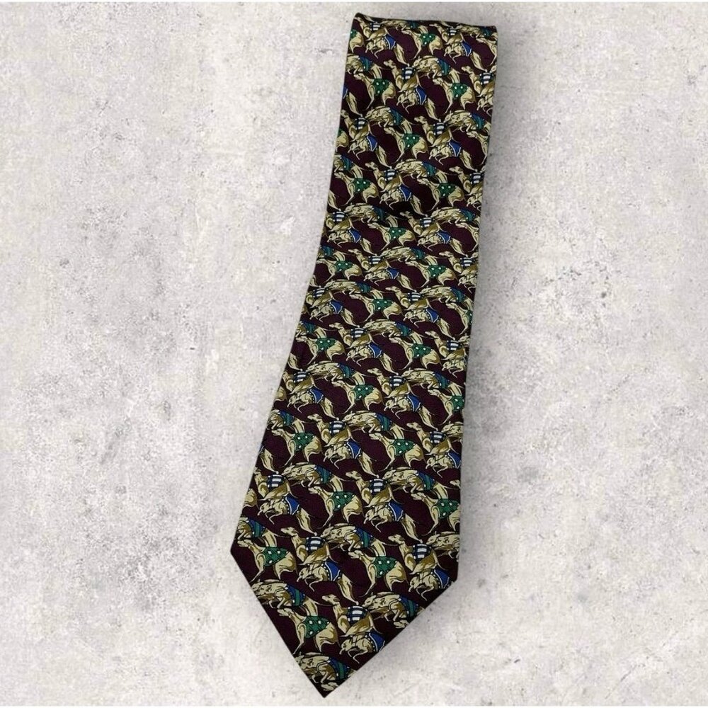 JOS. A. BANK Silk Tie USA Burgundy Beige Greyhound  W:3.6" EUC